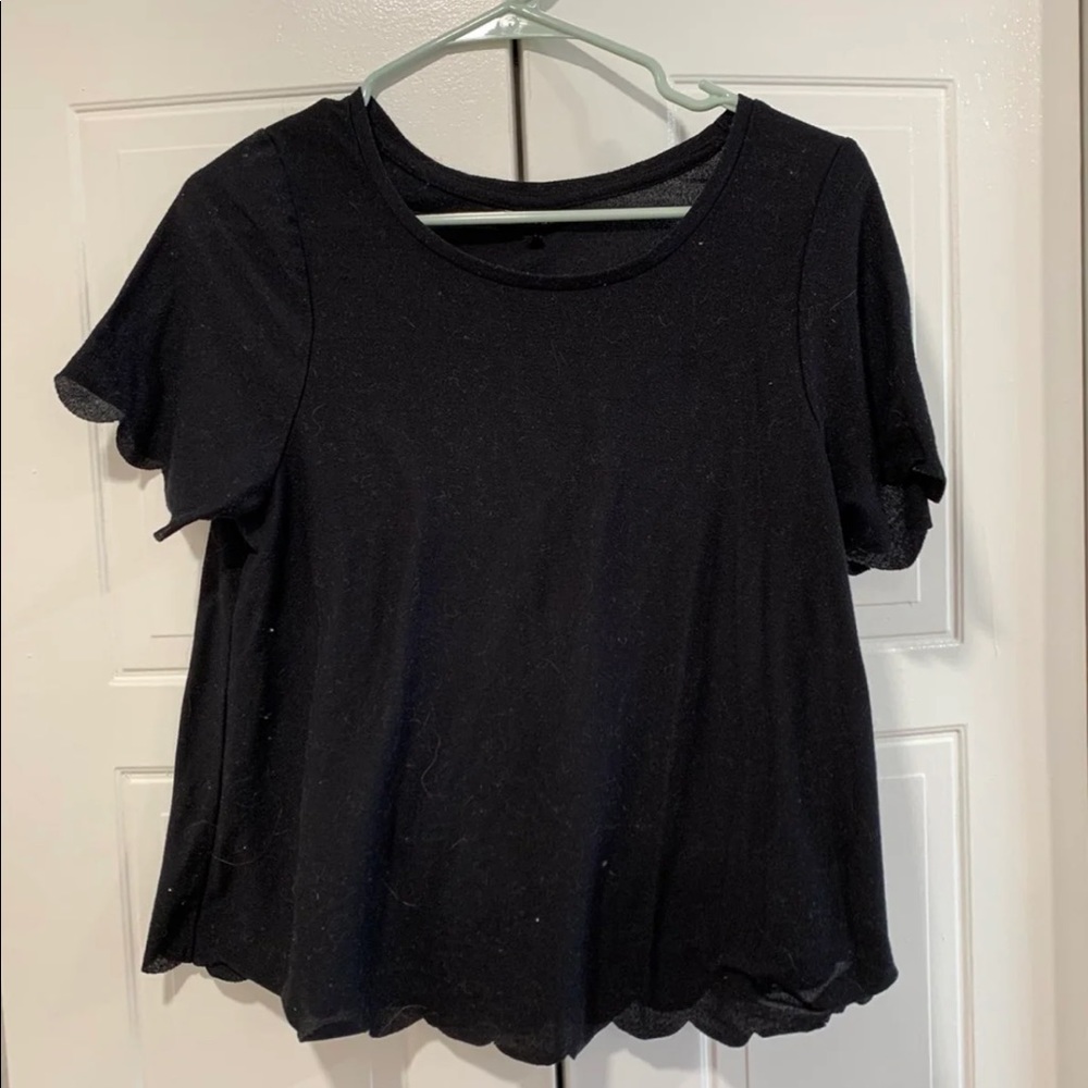 TopShop black scalloped t shirt, size 8